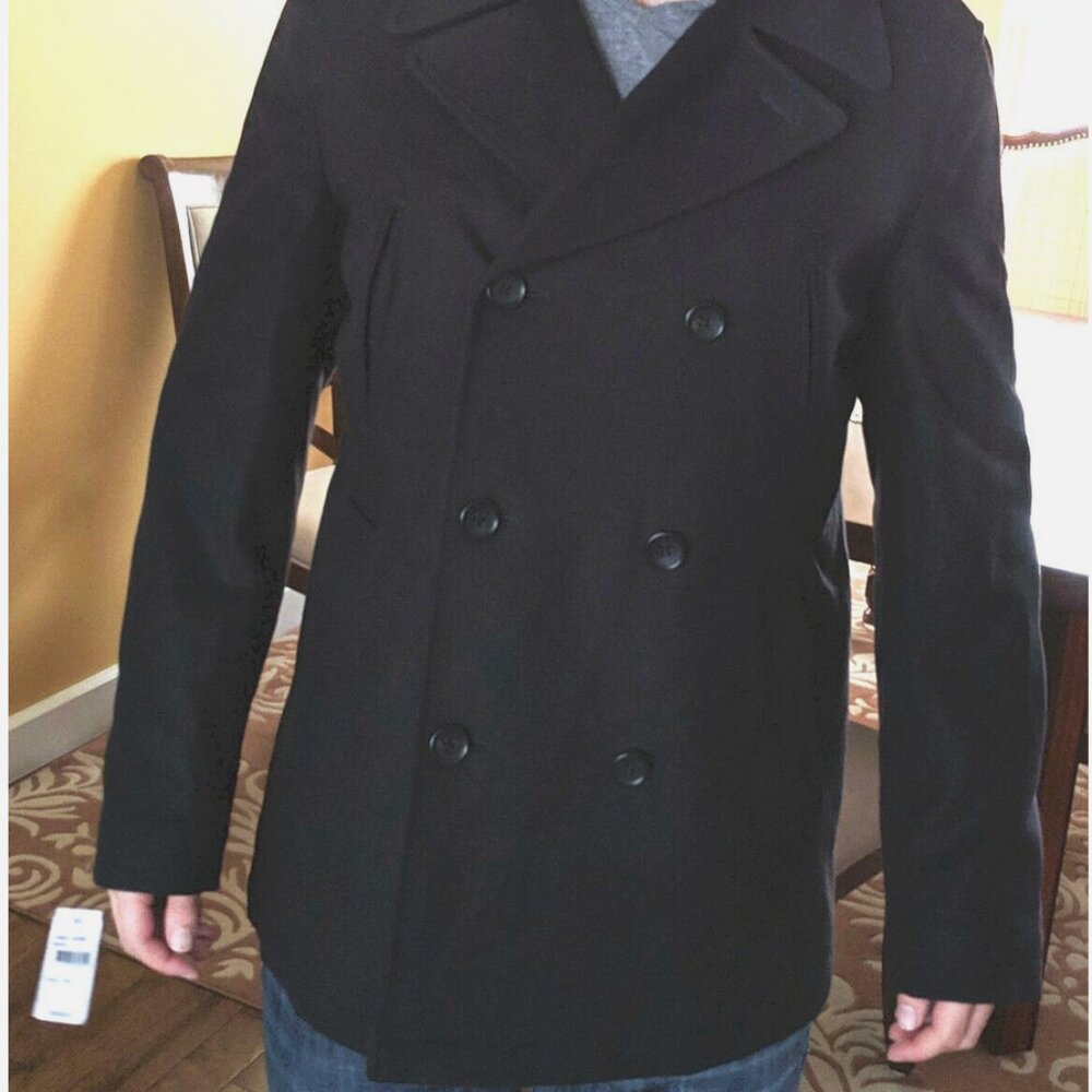 BONOBOS Navy Cotton Blend Slim Fit Men's Double breasted Car Coat Size:M